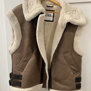 Zara Sherpa Lined Faux Suede Vest